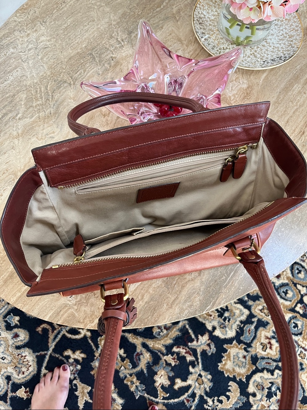 COACH Brown Leather Tote with Tassel Charm - Picture 2 of 8